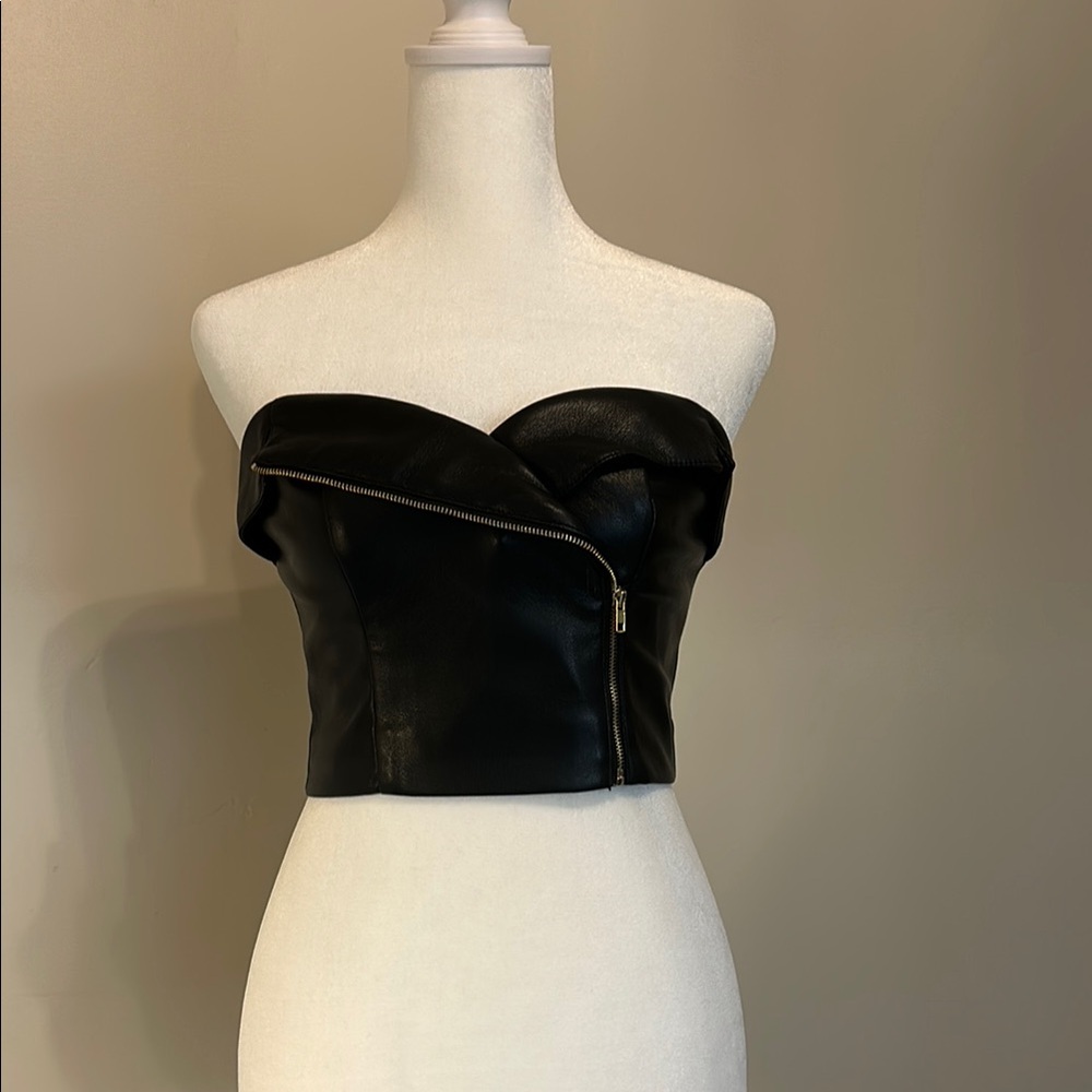 NWT- Guess Black Faux Leather Bustier/ Crop Top
